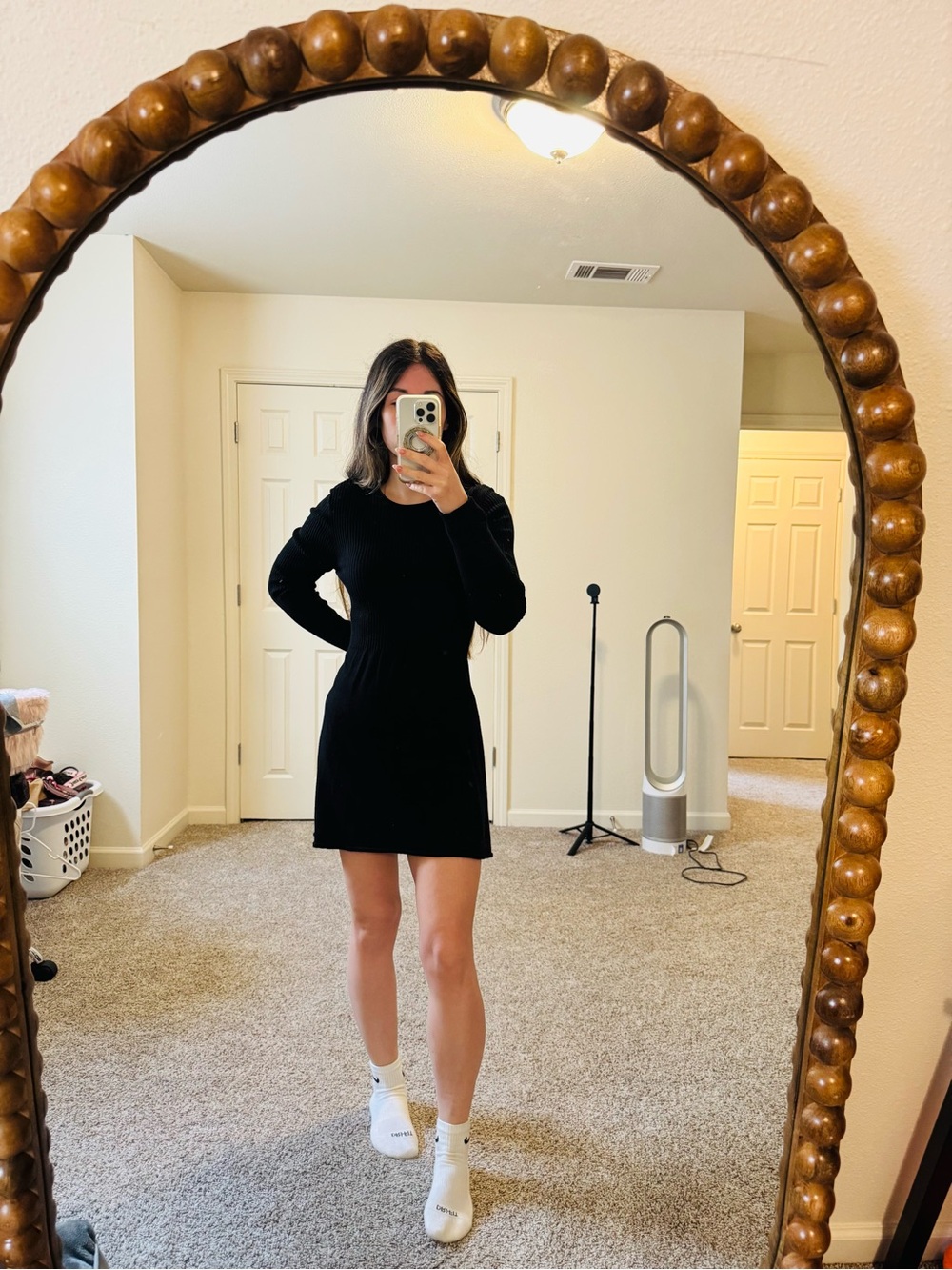 ONLY Black Ribbed Long Sleeve Mini Dress Size M